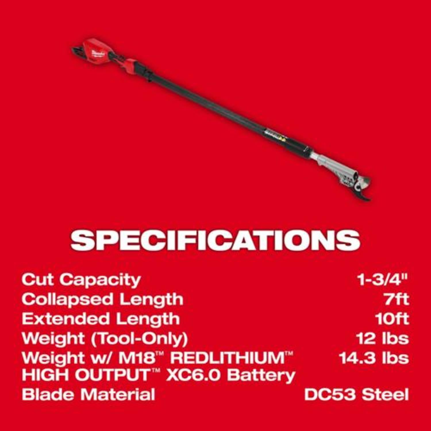 Milwaukee Tool M18 18-Volt Lithium-Ion Cordless Brushless Telescoping Pole Pruning Shears Saw