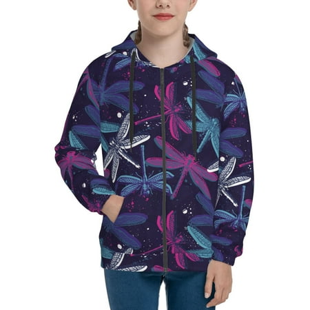

Hoodies for Teen Girls Boys Dark Dragonfly Long Sleeve Youth Kids Essentials Zip Up Hoodie Lghtweight Fashion Hoodies & Sweatshirts Jacket Fall Winter Outfits Tops