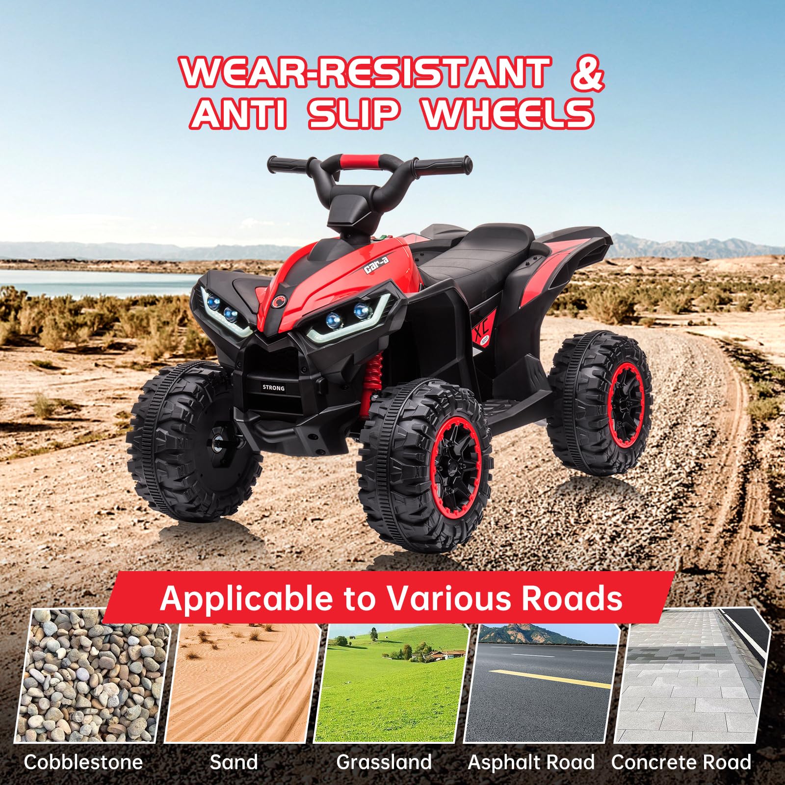 Accreate Battery Powered 12V Kids Electric ATV, Dual Motor 4-Wheeler with Parent Remote, Music Dashboard, 1.9–3.1 MPH, 7AH, Shock Absorber, Front Lights, for Children Ages 3–8, 40–60 Min Run Time
