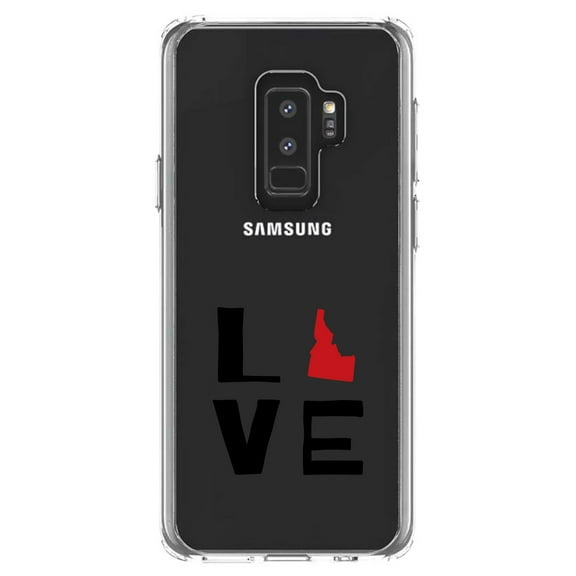DistinctInk Clear Shockproof Hybrid Case for Samsung Galaxy S9  PLUS (6.2" Screen) - TPU Bumper Acrylic Back Tempered Glass Screen Protector - Idaho - Love Black & Red
