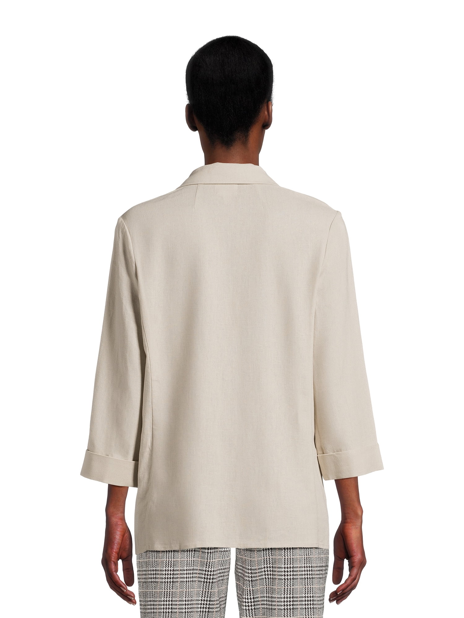 Time and Tru Women’s Linen-Blend Button Front Blazer with Patch Pockets, Sizes S-XXXL