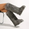 thumbnail image 4 of Women's Winter Solid Color Fluffy Faux Fur Knee High Snow Boots Girls's Outdoor Plush Warm Furry Long Boots Big Size, 4 of 5