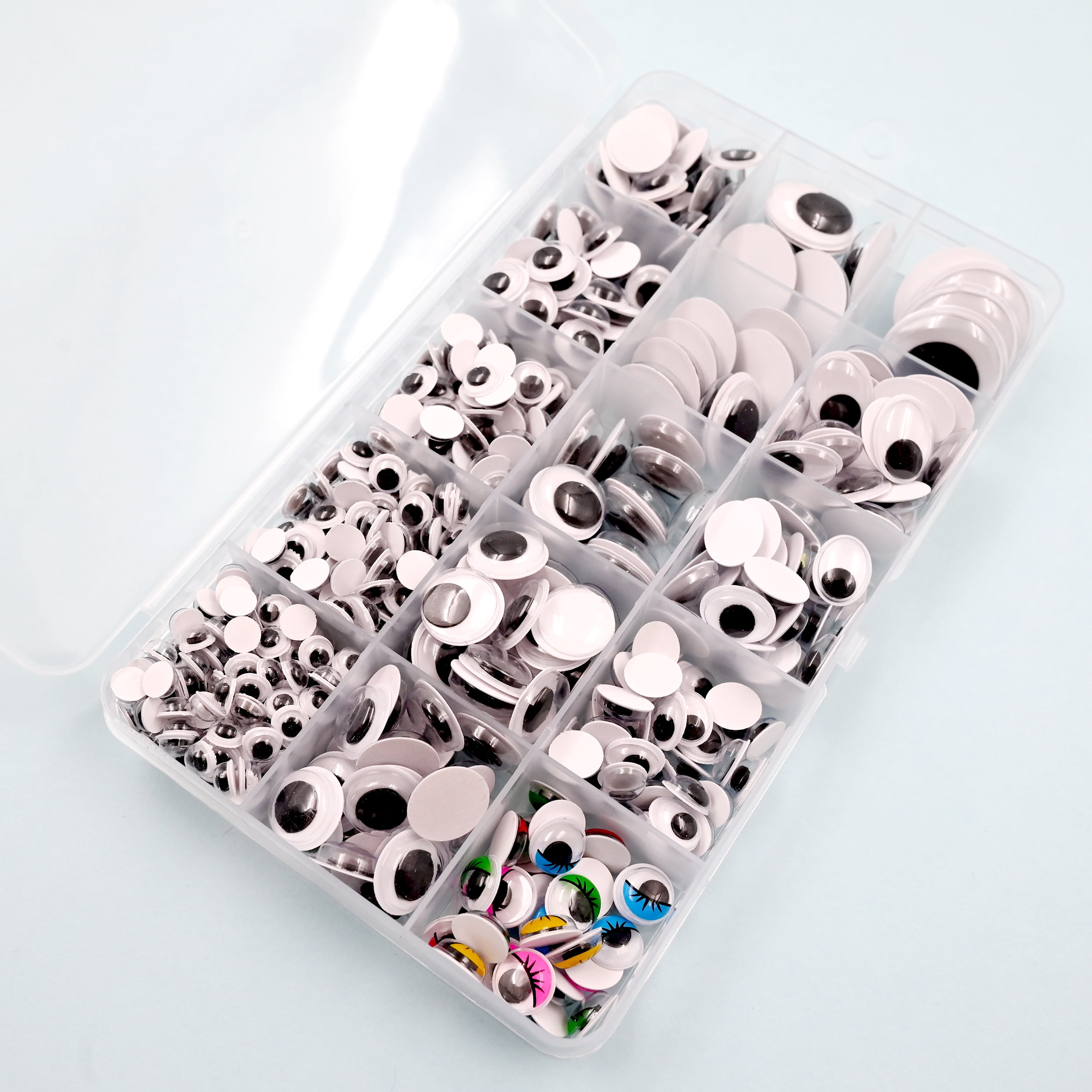 Hello Hobby Wiggle Eyes Case, Plastic, Round Shape, Assorted Sizes, Multicolor, 600 Pieces
