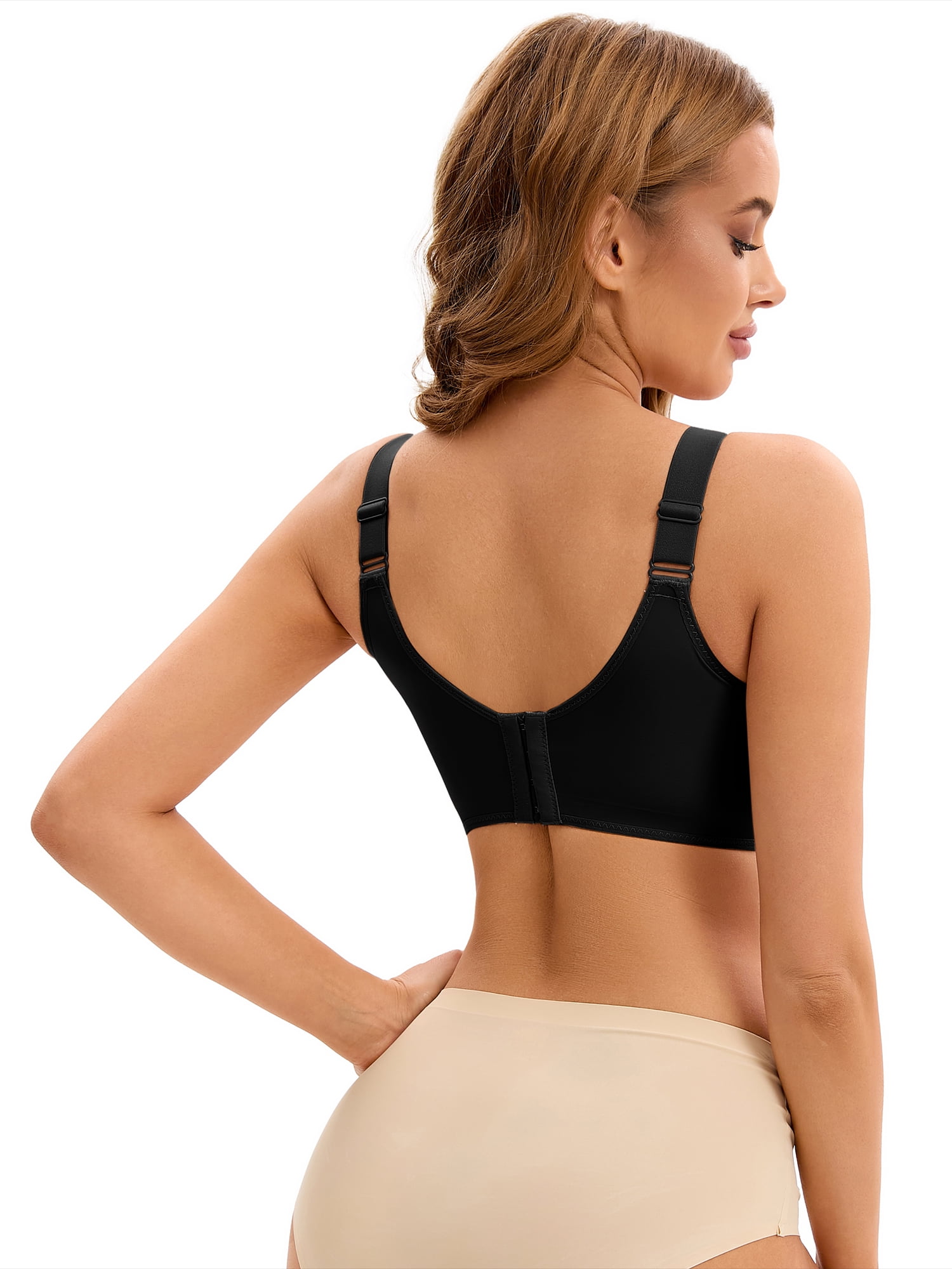 Unique Bargains Women's Full Coverage Push Up V Neck Bras Adjustable Straps L Black