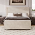 thumbnail image 2 of King Size Corduroy Upholstered Platform Bed Frame with High Headboard and Footboard, King Bed Frame with Vertical Stripe Wingback, No Box Spring Needed, 2 of 8