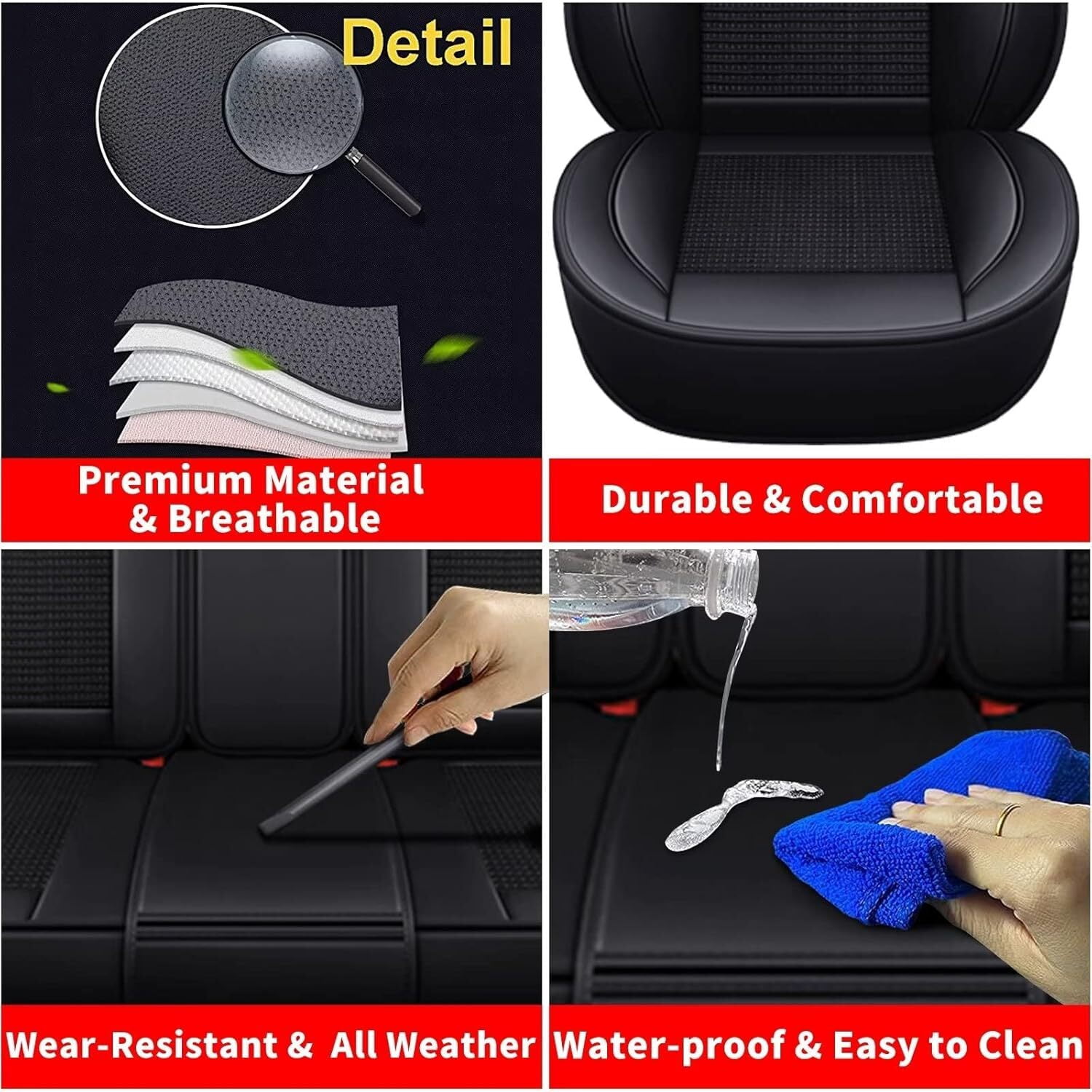 DIKSOAKR Car Seat Cover for Nissan Rogue 2008-2025 2026 Cooling Waterproof Leather Seat Covers Seat Protector Compatible Airbag Black,Front Set( 2 Seats)