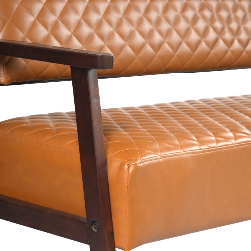 58.27" Diamond Quilted PU Faux Leather Waiting Bench with Wood Armrests, Upholstered Reception Bench for Salon Lobby Office, Dark Brown