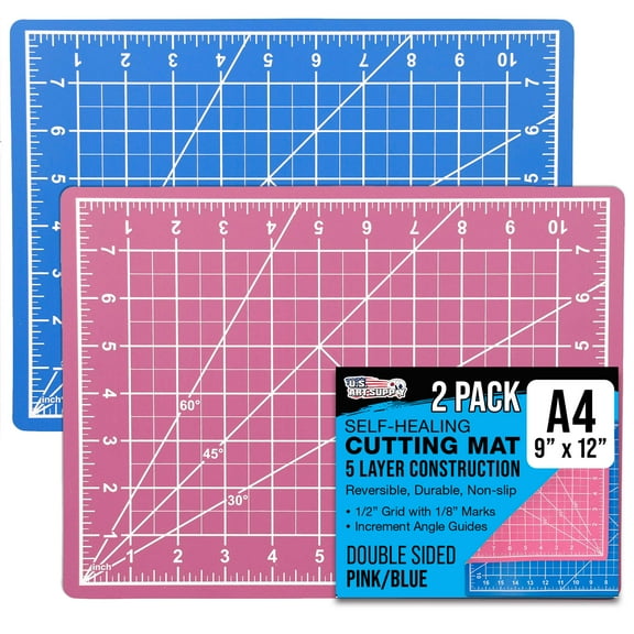 U.S. Art Supply 9" x 12" Self-Healing Cutting Mat 5-Ply (2 Pack) - Double-Sided Pink/Blue Craft Mat, Non-Slip Cutting Mats for Crafts, Sewing, Quilting, Scrapbooking