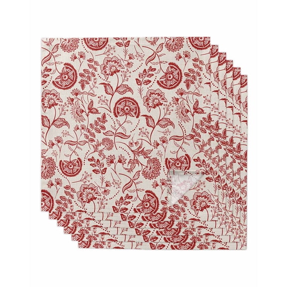 Hokiten Kitchen Dinner Napkins Set of 6 Red Spring Floral Cloth Napkins Reusable Washable Table Napkins for Weddings Cocktail Parties Holiday Table Decor 20x20 Inch