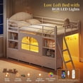 thumbnail image 4 of Mabor Twin Size Low Loft Bed with 6 Storage Drawers,Twin Loft Bed with Bookcase & LED Lights, Upholstered Headboard, Secret Play Space, Metal Bed Frame with Safety Guardrail & Inclined Ladder,White, 4 of 9