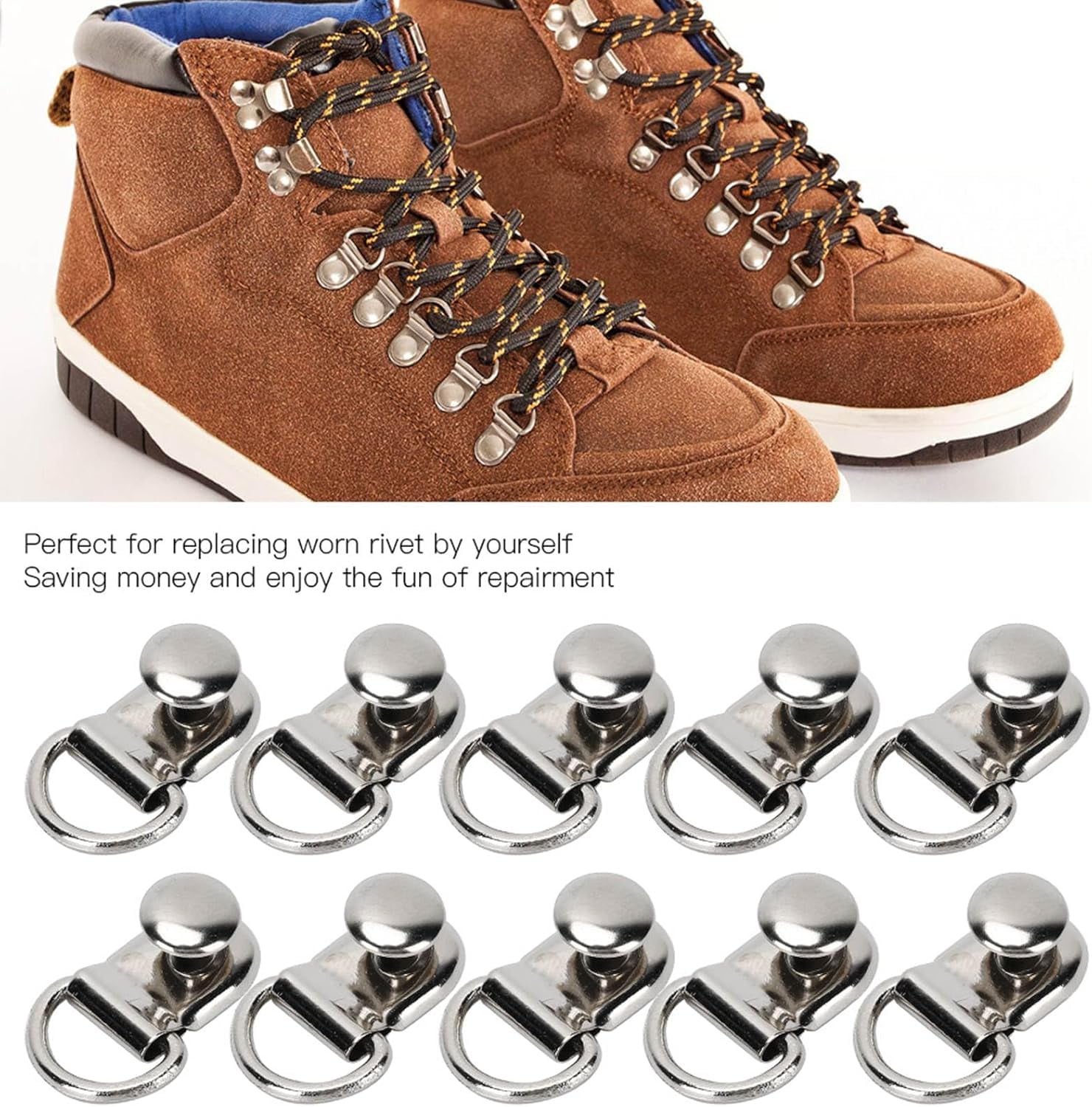 Shoe Boot Buckle, D Ring Eyelet Buckle, Shoe Boot Lace Hooks, Metal Shoelace Speed Mounting Buttonholes Eyes for Shoe Leather Bag DIY Rivet Tool