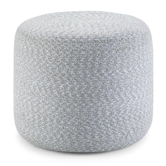 Simpli Home Bayley 20 inch Wide Boho Round Pouf in Blue and Natural Braided Cotton