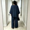 thumbnail image 4 of Womens Cotton Linen Sets 2 Piece Oversized V-neck Loose Top and Wide Leg Pants Sets Casual Vacation Outfits Navy XXL, 4 of 6