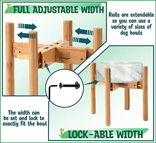 Dog Bowl Stand - Mid-Large Dogs Suitable - Elevate, Raise Bowl to 12-inch High - Adjustable, Fits Any Pet Food/Water Feeders, and Fountains - Durable Bamboo