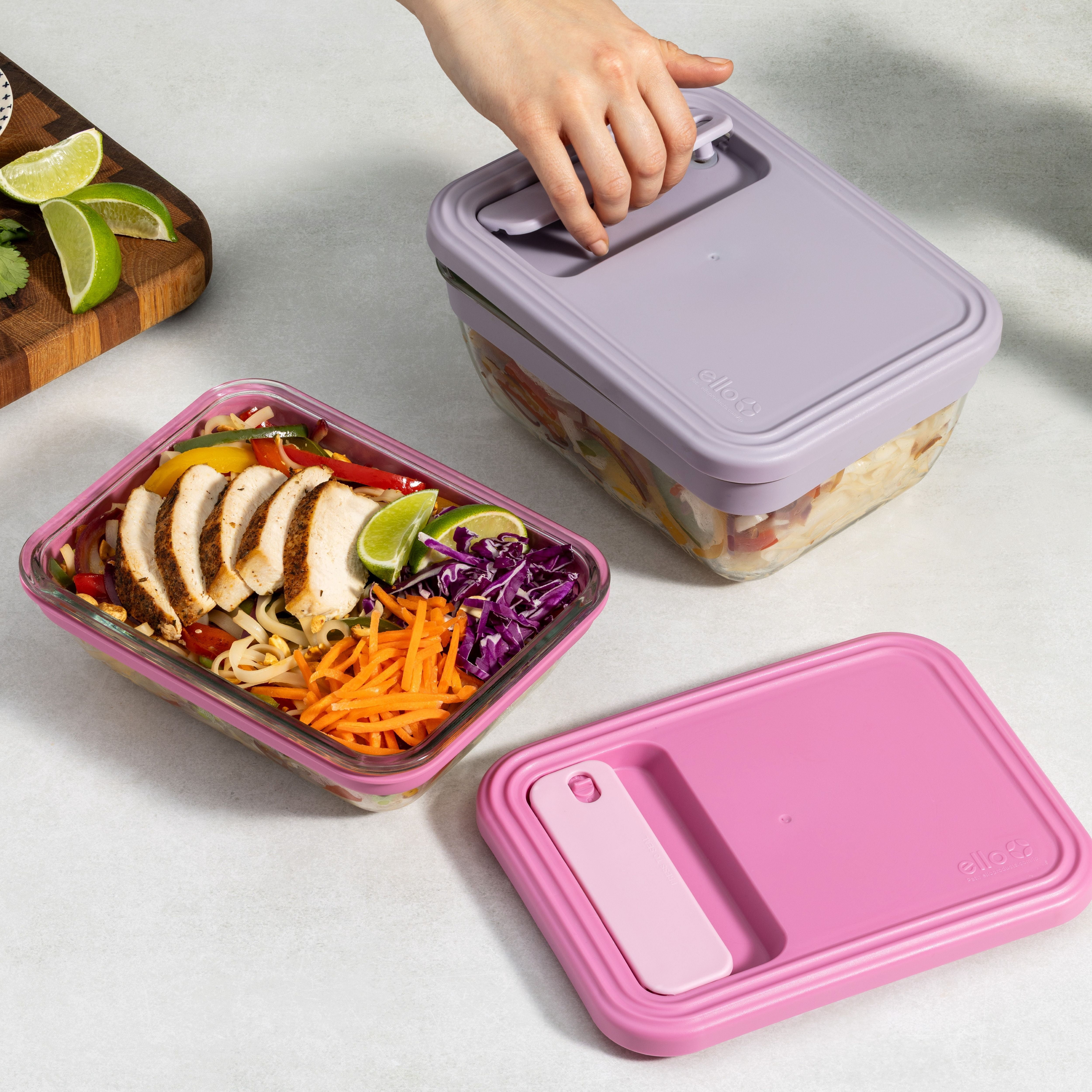 (2 pack) ElloFresh Stack Glass 7cup Food Storage Container, Ideal Use for Meal Prep and Batch Cooking