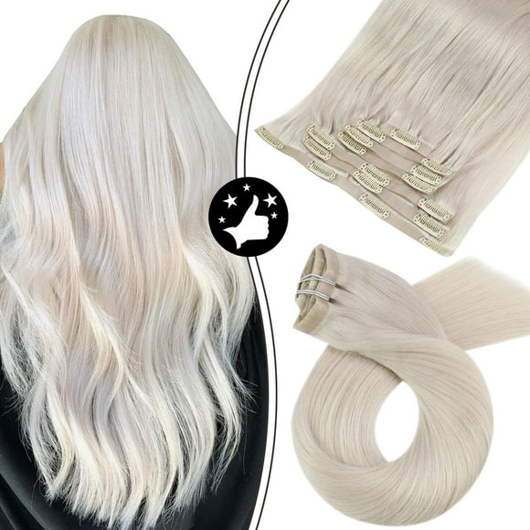 Clip Sans Couture dans les Extensions de Cheveux Humains Vrais Cheveux Brésiliens Blonde Blanche 7pcs Machine Remy Extensions Droite Invisible Clip ins
