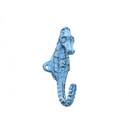 Decorative Iron - Rustic Dark Blue Whitewashed Cast Iron Decorative Seahorse Hook 5