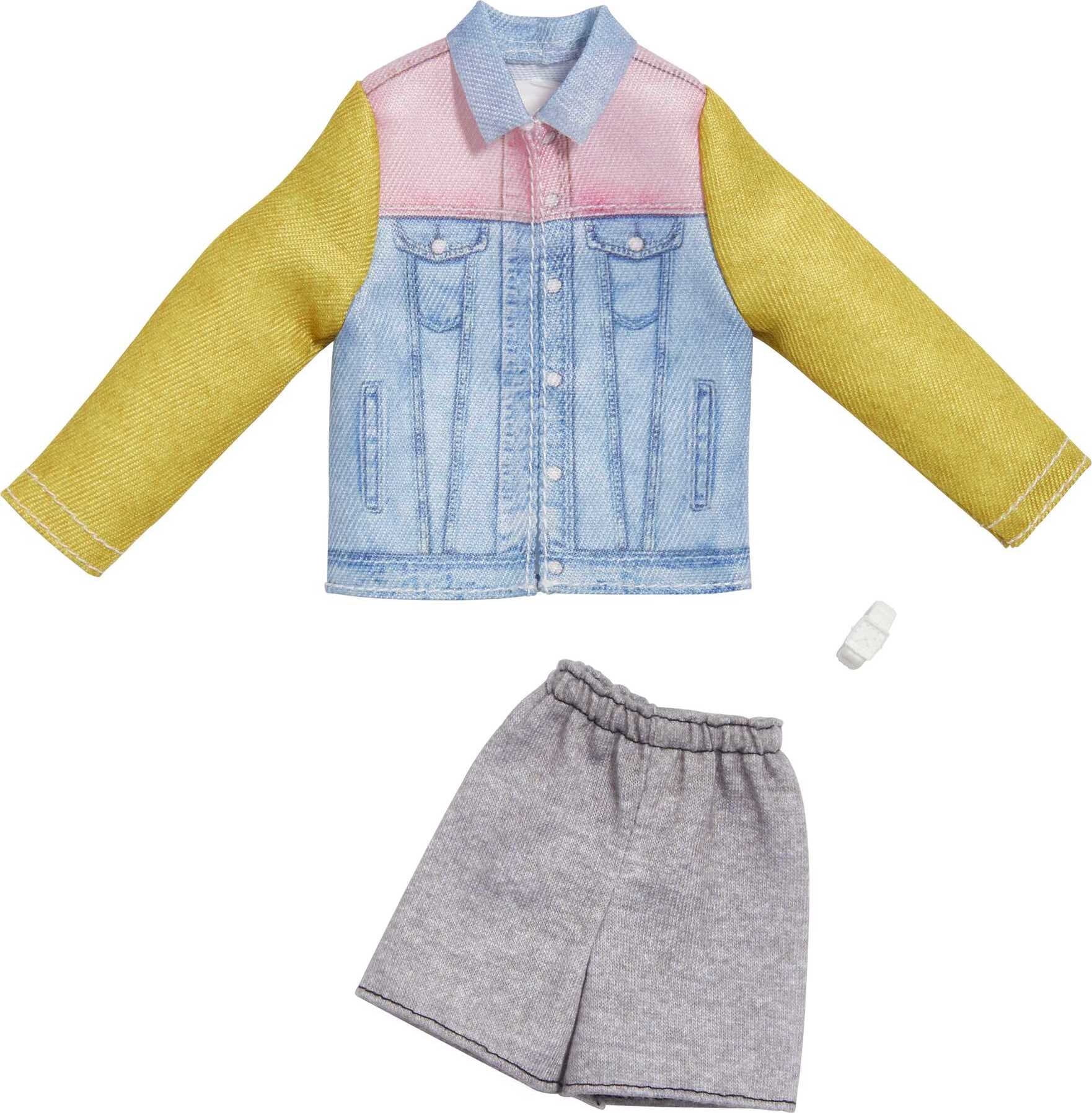 Barbie Fashions Pack: Ken Doll Clothes, Denim Jacket, Shorts, Watch, 3 & Up