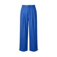 thumbnail image 3 of XPMWRP Women's High Waist Pleated Wide Leg Capri Pants Button Closure Casual Loose Trousers with Pockets Stretchy for Work Blue M, 3 of 5