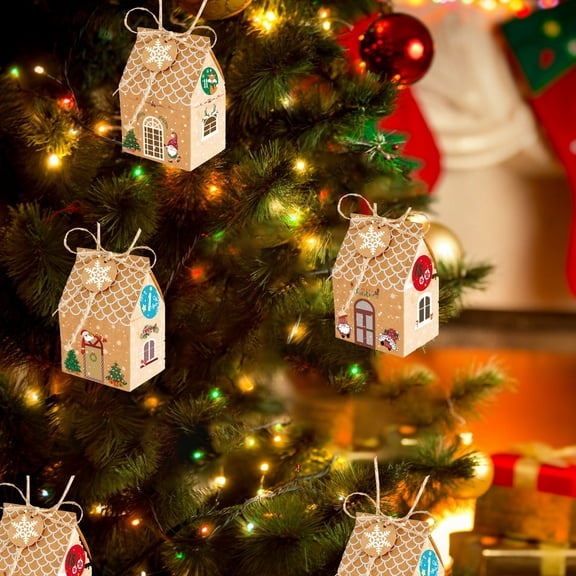 Peacheart Christmas Candy Bags Advent Calendar 2025, 24 Pcs Village House Goodies Treat Bags with Stickers for Christmas Party Favor Supply