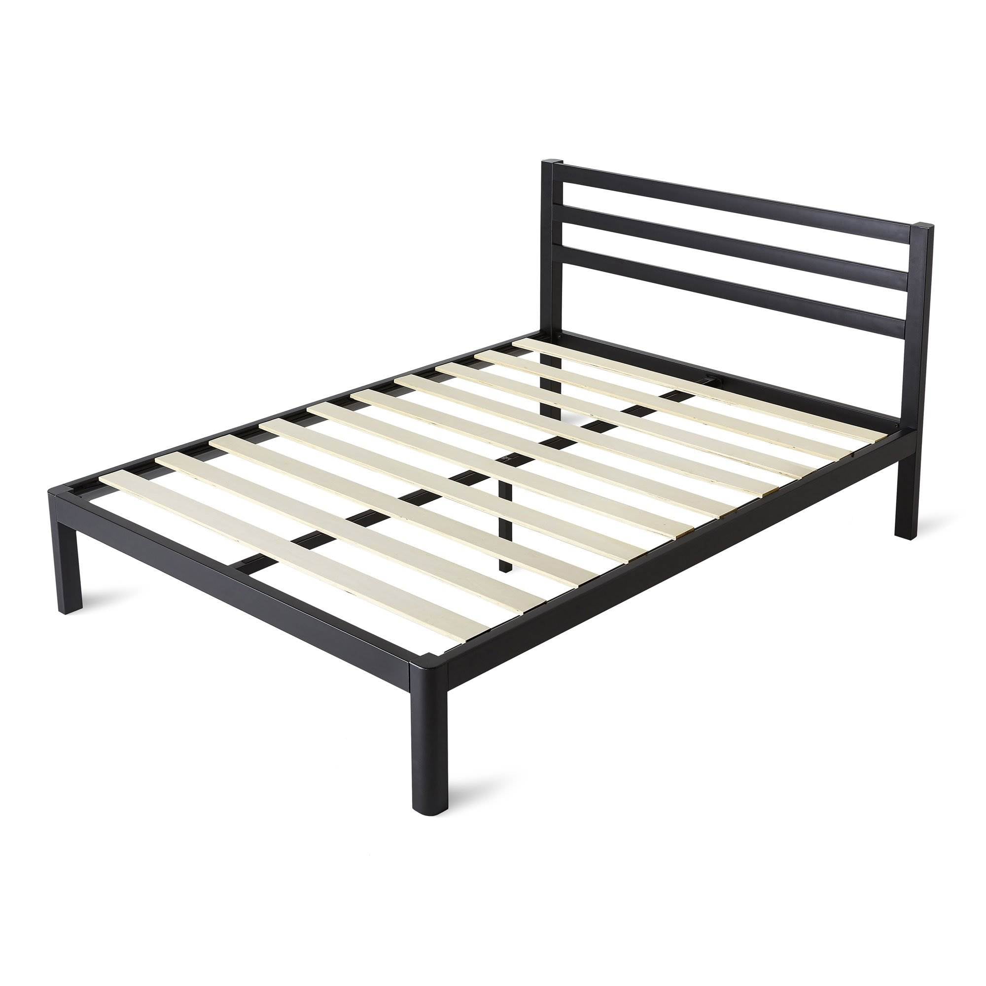 intelliBASE Full Size Wooden Slat Black Metal Platform Bed Frame 