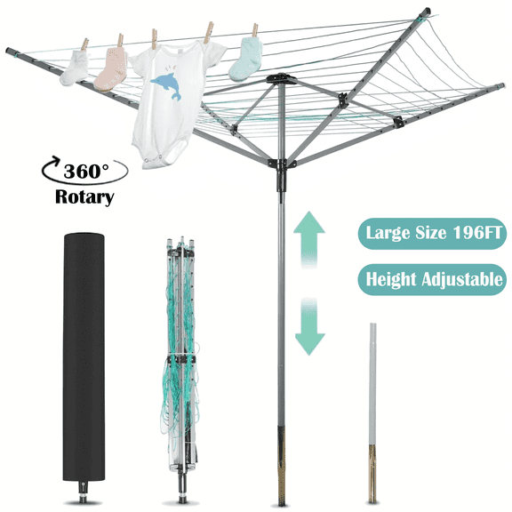 Petoto Umbrella Drying Rack, 12 - Line 196ft Collapsible Rotary Outdoor Clothesline & 70.9" Adjustable Height, Heavy Duty Umbrella Clothes Lines Outdoor for Backyard