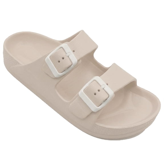 LAVRA Women's Double Buckle Sandals Adjustable Strap EVA Lightweight Cushioned Slides