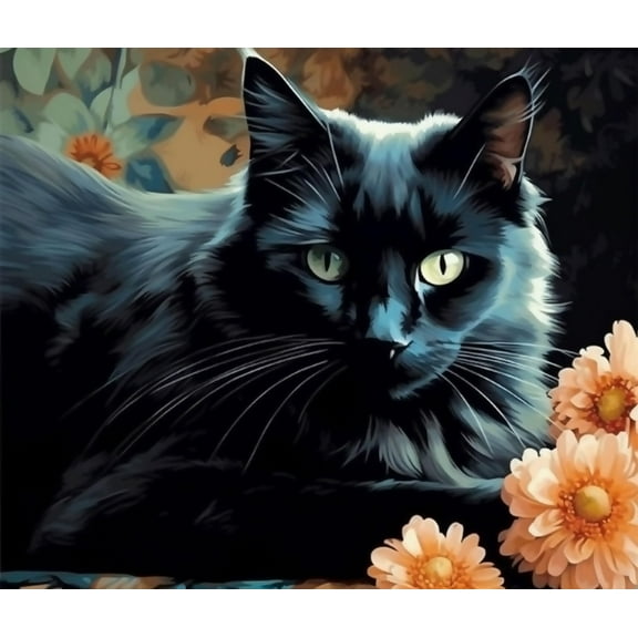 Paint by Numbers for Adults -Black Cat Daisy (3) - Drawing Paintwork DIY Paint by Number Kits Art Crafts for Home Wall Decor 16"x20"