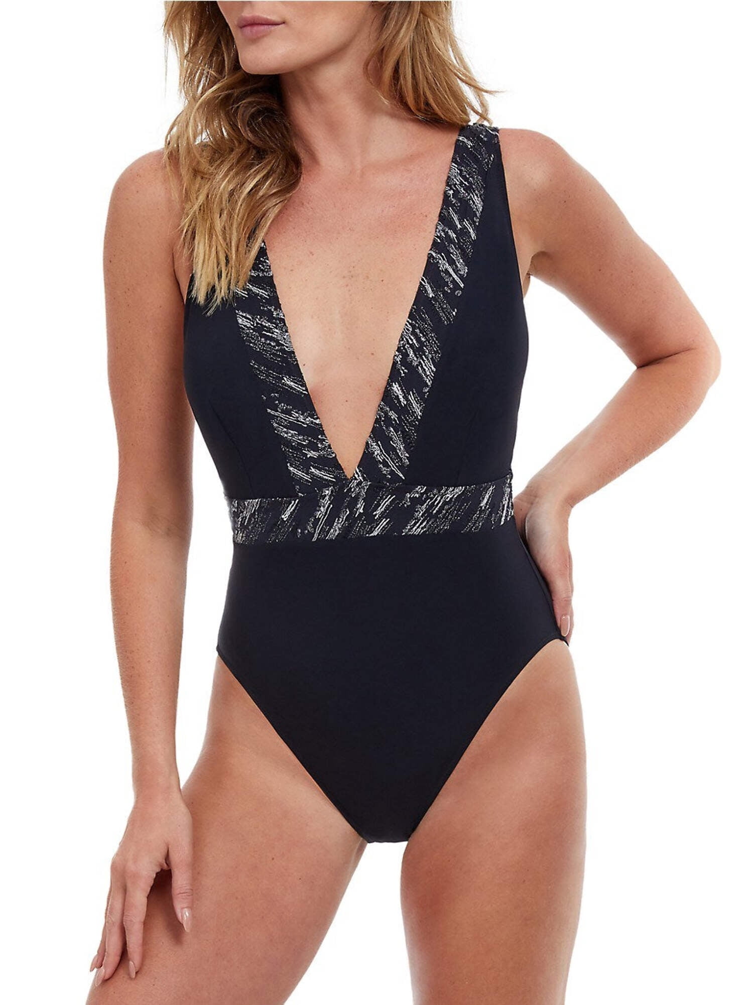 Hilor Women's Front Crossover One Piece Swimsuit - Hollow Back Monokini, Pink Stripes, Tummy Control