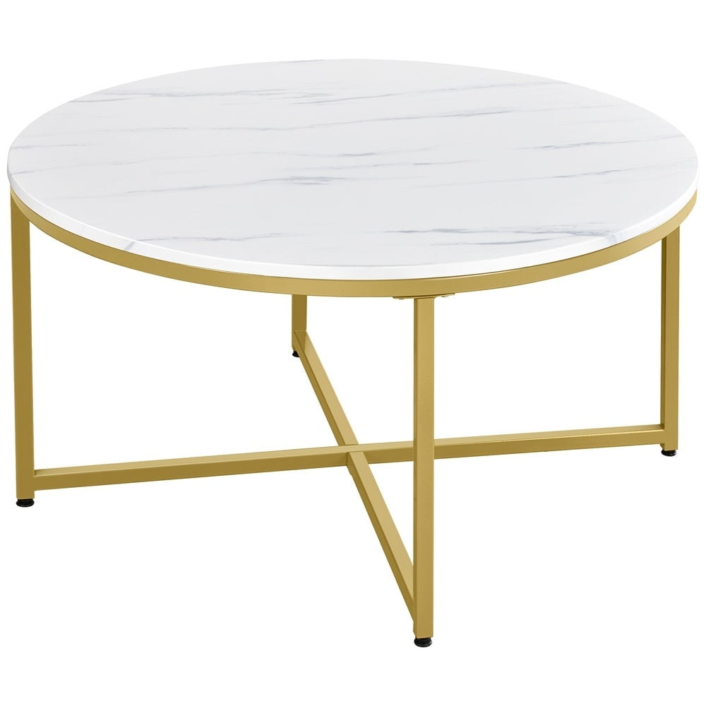 Yaheetech Round Coffee Table XBase Faux Marble Coffee Table