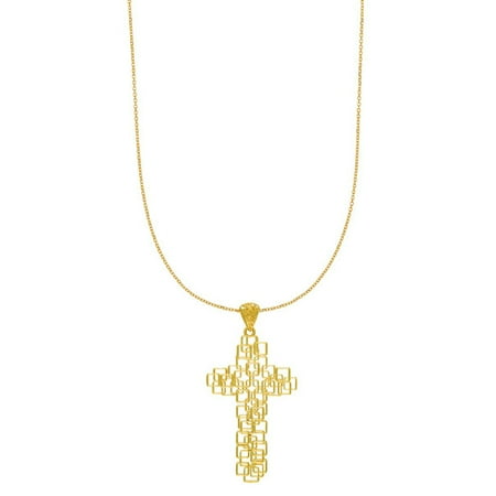 14 Karat Yellow Gold 30x60mm Geometric Cross Necklace, 18 inches