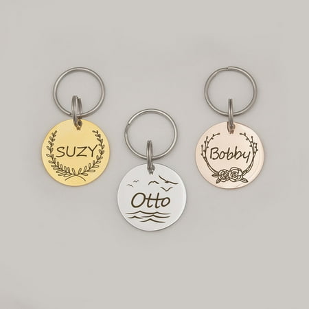 Anavia Stainless Steel Double Sided Round Name and Frame Engraved Dog & Cat ID Tag  Multi-color  S