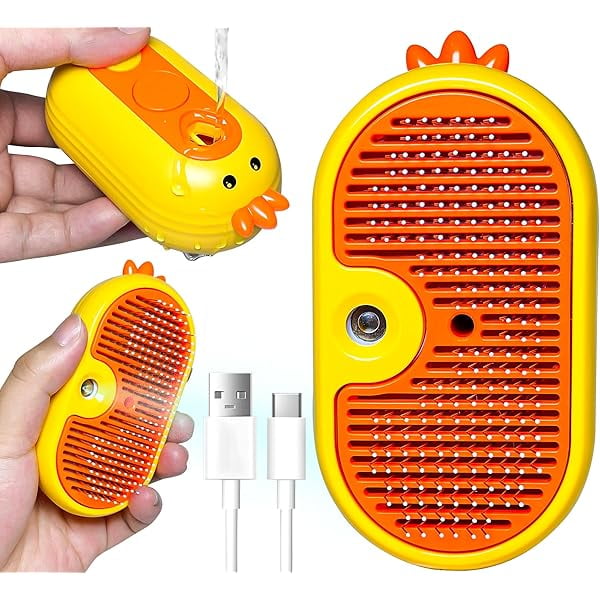 HAYAN 3-in-1 Rechargeable Steam Brush for Cats & Dogs - Anti-Static Spray Pet Grooming Brush with Warm Mist Massage, Hair Shedding Control, Detangling Comb & Cleaning Tool for Effective Deshedding