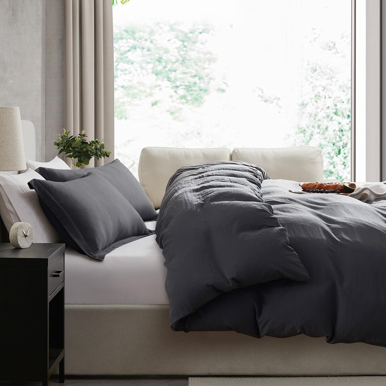 LammaLoe Duvet Cover Queen Size, Soft Prewashed 3-Piece Duvet Cover Bedding Set with Pillow Shams, Dark Gray