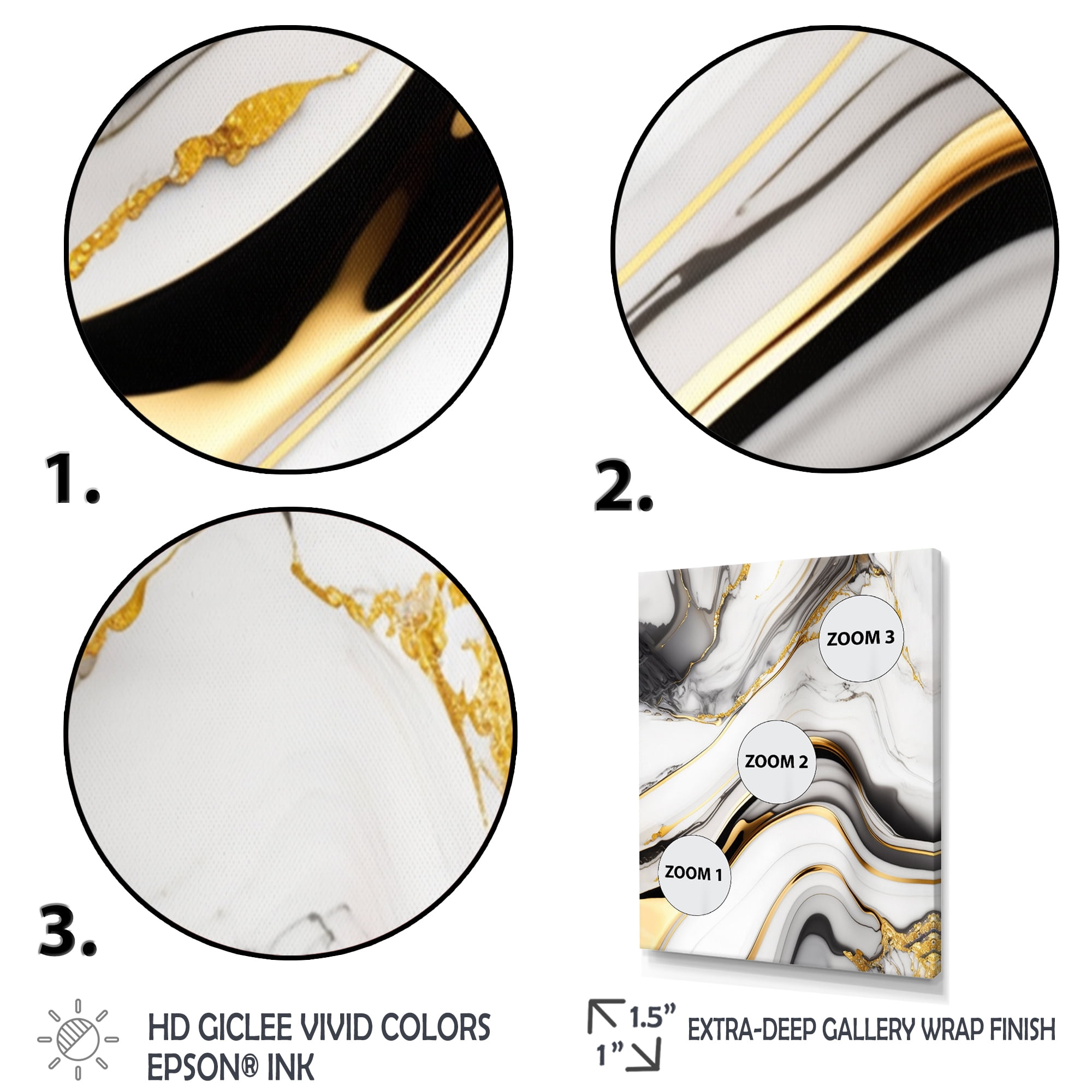 Designart Abstract Geode Marble Waves Grey IV Canvas Wall Art