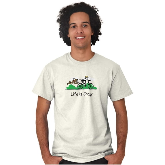 Biker Mens T-Shirts T Shirts Tees Tshirt Life is Crap Dog Bicycle Chase Gift