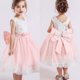 thumbnail image 3 of Wartleves Vestido de novia de princesa con flores de tul y espalda descubierta con volantes y tocado para niñas pequeñas y bebés, 3 of 6