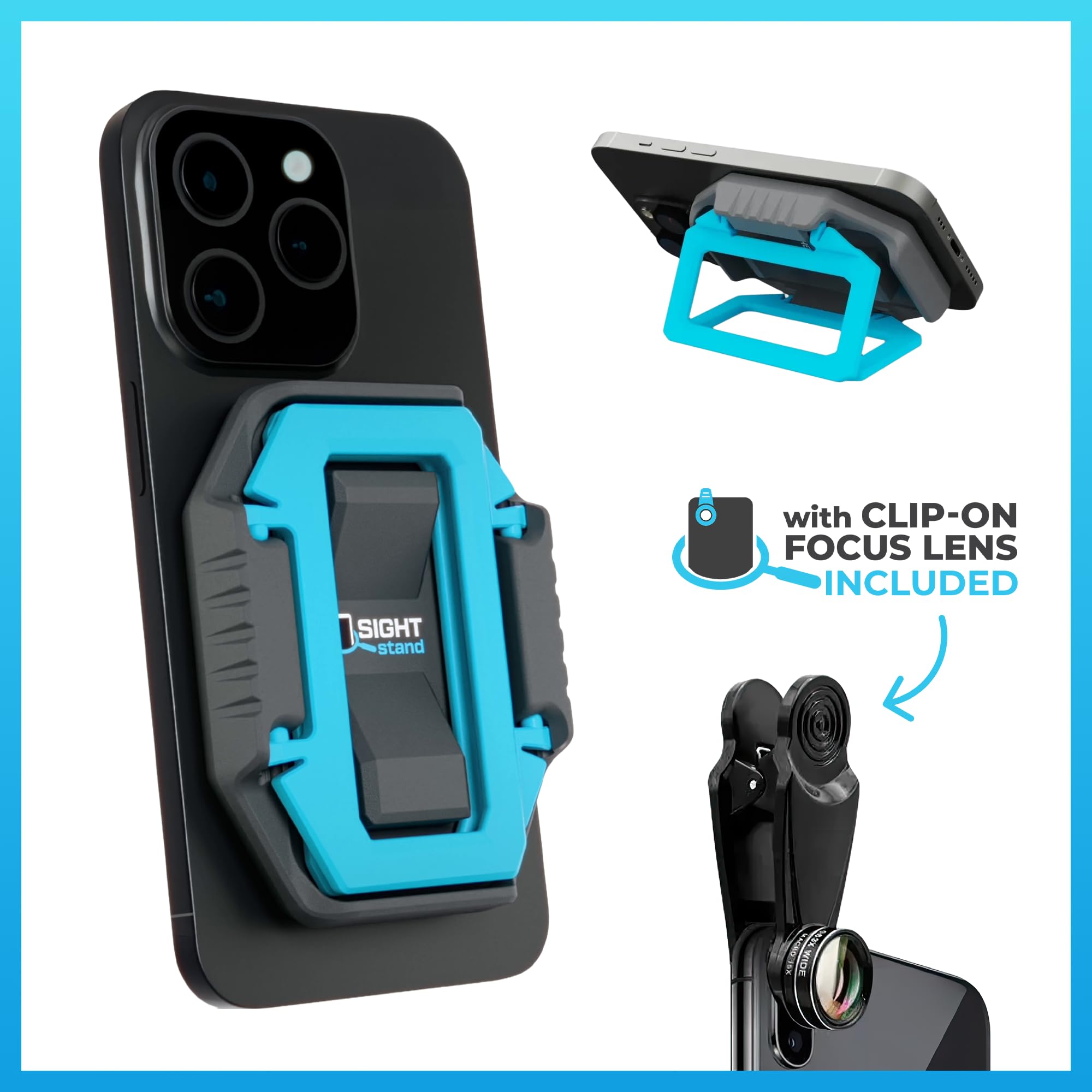 SightStand Universal Phone Stand with Clip-On Magnifier Lens – Adjustable Smartphone Holder for Reading Assistance