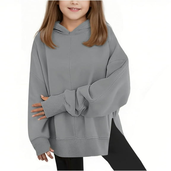 LUOGENLI Hoodies for Boys 10-12 Girls Hooded Sweatshirt Long Sleeve Pullover with Thumb Holes Hem Soft Comfortable Casual Outerwear for Toddler Youth Hoodies for Girls 10-13 Grey Size 13-14 Years