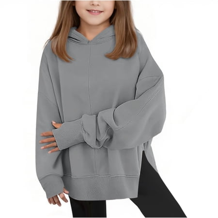 CAIVO Girls Hooded Sweatshirt Long Sleeve Pullover With Thumb Holes Hem Soft Comfortable Casual Outerwear Toddler Youth Stylish Child Clothing