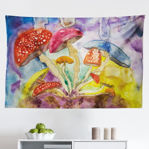 Vintage Florida Tapestry, Retro Summer Nights Sunset in The Beach Landscape Illustration, Fabric Wall Hanging Decor for Bedroom Living Room Dorm, 2 Sizes, Violet Pink and Yellow, by Ambesonne