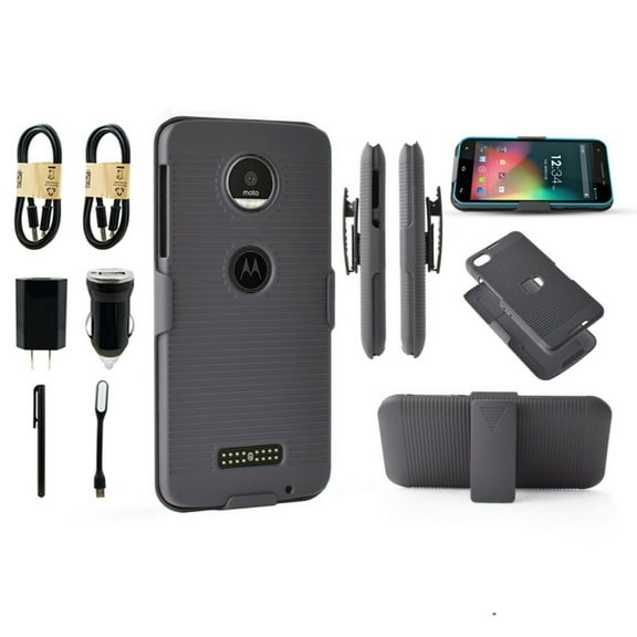 Value Pack and for Motorola Z Droid XT1650 Swivel Hybrid Shockproof Case Phone Case Belt Clip Holster Double Kickstands Hybrid Shock Armor Bumper Cover (Black)