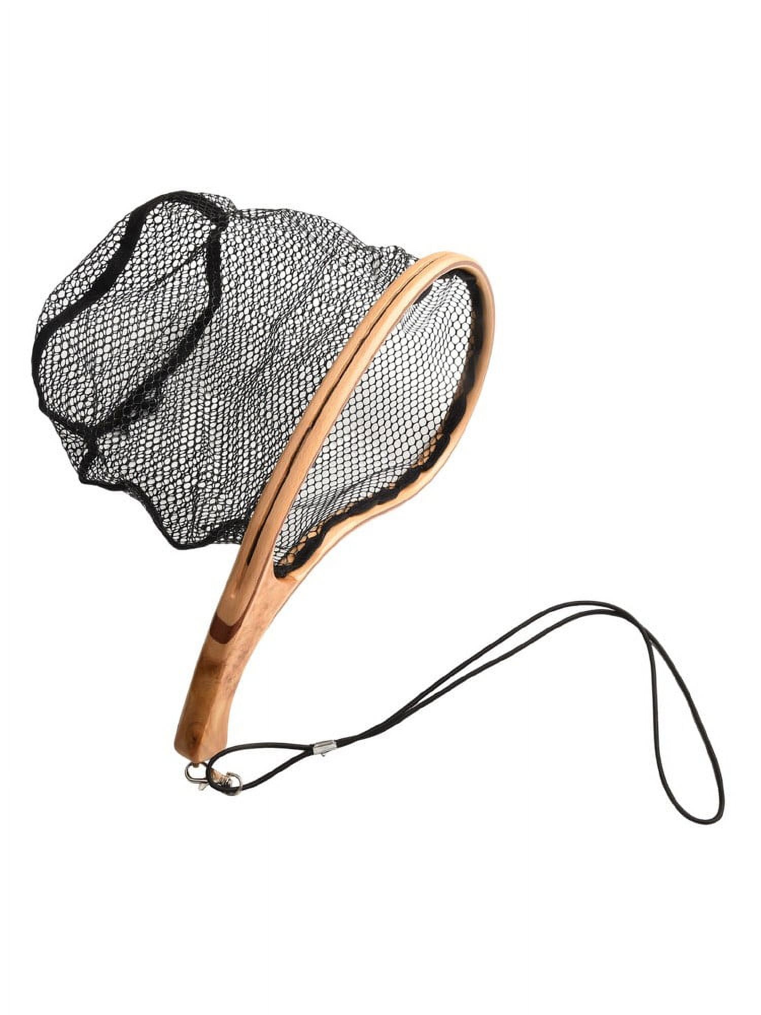 YAAQII for Wooden Frame Fly Fishing Landing Net, Catch and Release Stream Fishing Net with Hexagonal Mesh, Ergonomic Handle, Network Cable, Lightweight 120g, 13.8x6.7x9.8 Inches