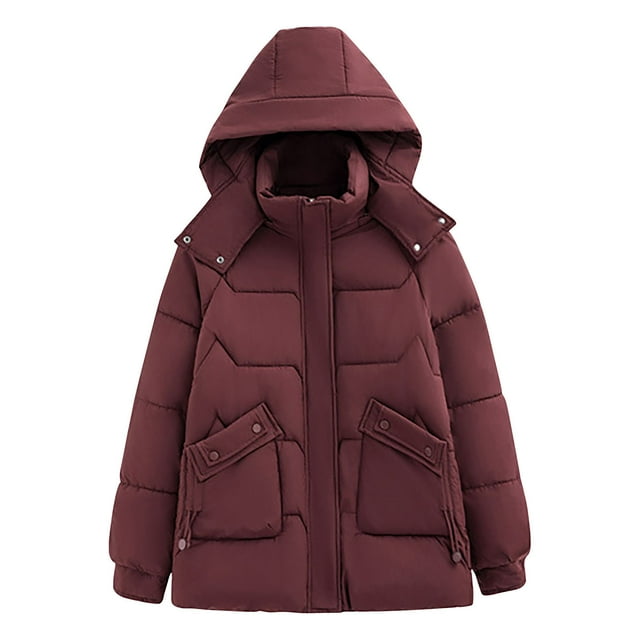 WRKEKC Manteau d'Hiver Réversible pour Femmes, Longueur Longue, avec Poches, devant à Fermeture à Glissière, Léger, Chaud, Coupe Ample, Vêtement d'Extérieur pour Temps Froid, Usage Quotidien, Rouge, 5TG