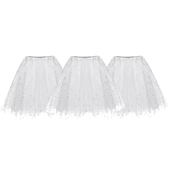 Ediodpoh Carnival Tutu Dancing Skirt Lace up Mesh Tutu Skirt with Sequins 3 Layer Puffy Ballet Party Skirt 3Pc Set Ballet Skirt Women White One Size