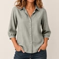 thumbnail image 3 of GERsome Button Down Shirts for Women 3/4 Sleeve Collared V-Neck Casual Work Blouses Tops Gray XL, 3 of 6
