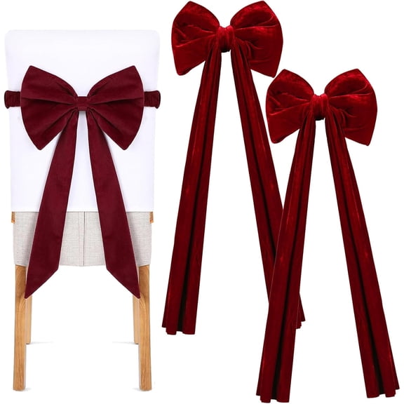 Christmas Chair Bows, Large Velvet Sashes Chairs Bows, 15.7 * 31.4in Christmas Bow Decoration for Wedding Party Banquet Holiday Event Decorations(2)