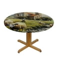 thumbnail image 3 of BCIIG Sheep Church Stream Round Table Cover Stain Resistant Washable Indoor Outdoor Tablecloth Kitchen Dining Wedding Parties Polyester Full Width Single-Sided Printing Outdoor Fitted 38"-42, 3 of 8