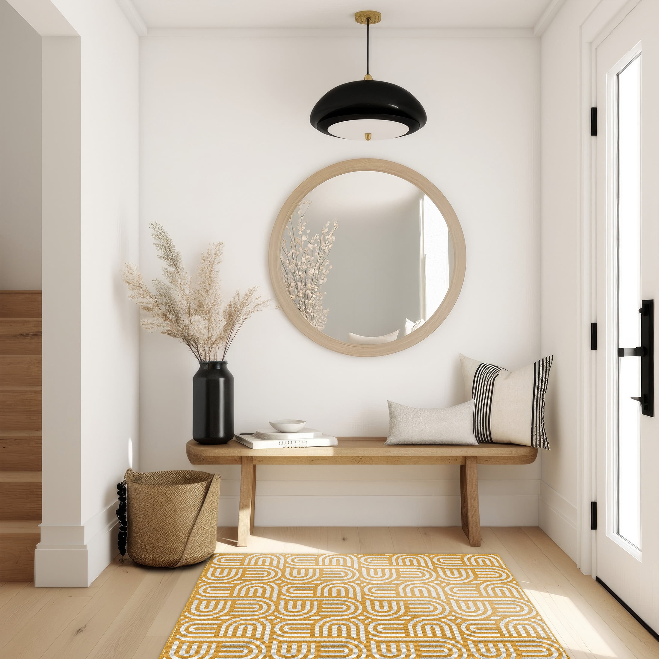 U-Carpet Spring Indoor Modern Geometric Machine-Tufted Yellow Accent Rug, 3' x 4', Machine Washable, Non-Skid Backing