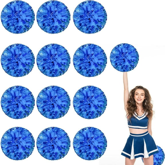 12 Pcs Cheerleading poms,pom poms Cheerleading with Finger Holes Metallic Foil Cheer Pom Pomsfor Dance, Matches, Team Spirit Sports (Mixed Blue)